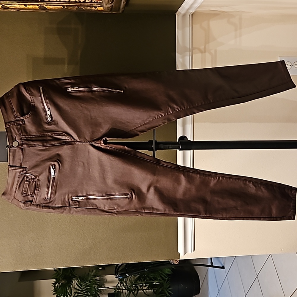 Top Trends Pleather Pants Jr. Sz 11 Skinny Fit  Brown Zippers
